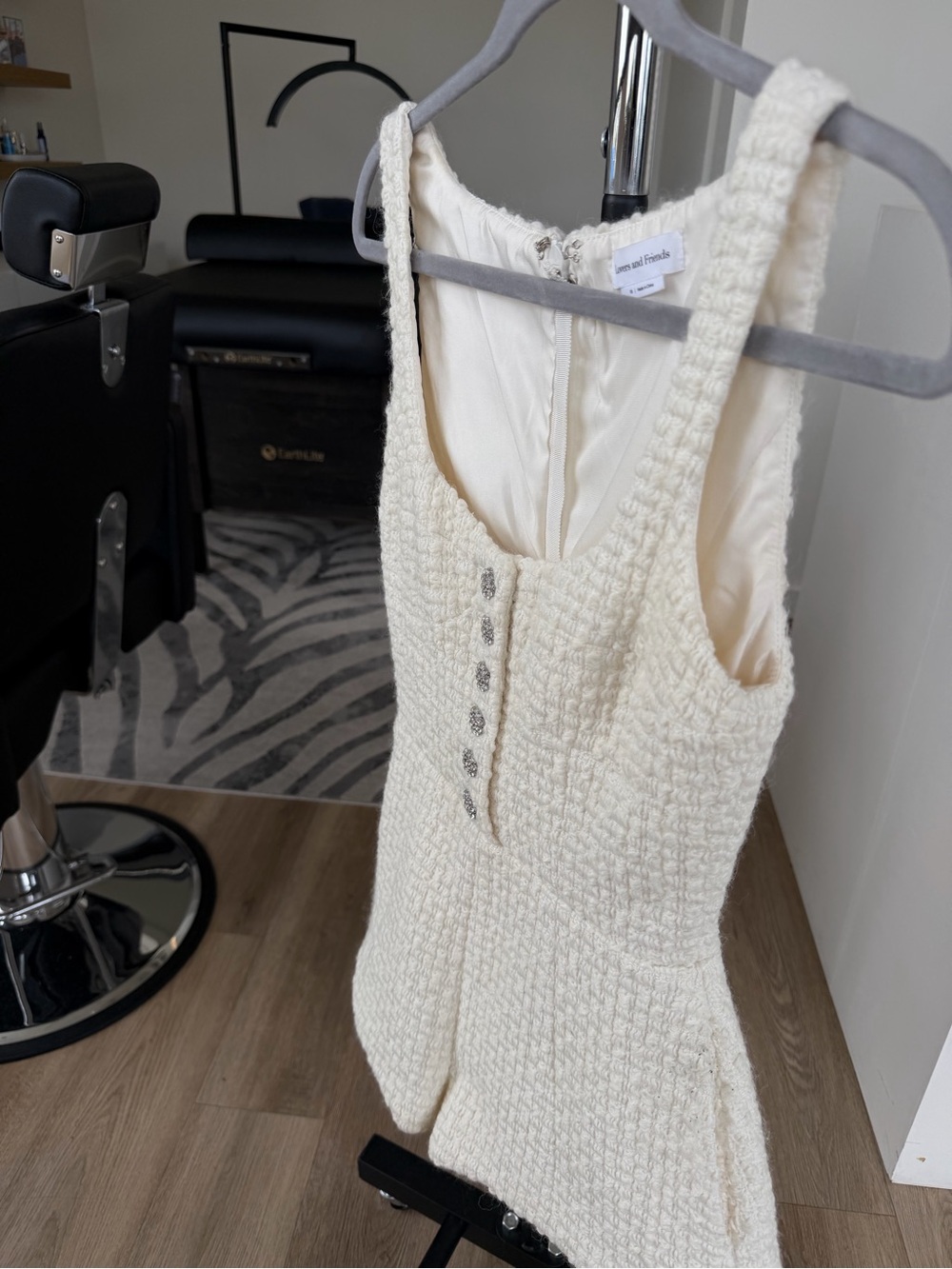 Lovers + Friends Cream Textured Tweed Romper